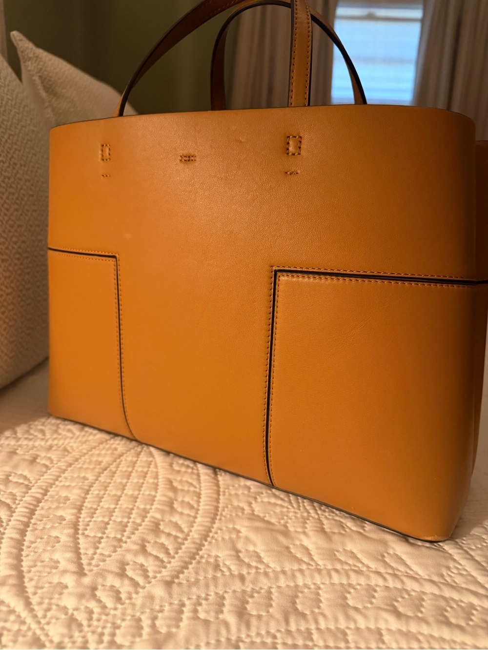 Tory Burch Caramel Tan Leather Tote with Front Slip Pockets - Picture 3 of 4